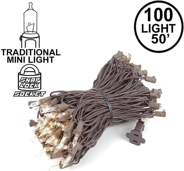 Novelty Lights 50FT 100 Light Brown Christmas Lights, Lights With Brown Cord UL Listed For Indoor/Outdoor Use, Snap Lock Socket With Long Life Bulb, Christmas Tree Lights Indoor (Clear)