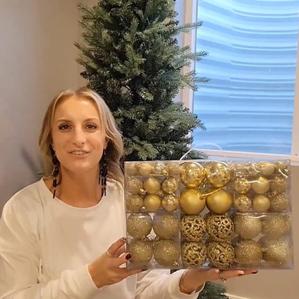 Christmas Ornaments Set, 100ct Gold Christmas Balls Decoration Set, Shatterproof Hanging Plastic Christmas Ball Ornament for Xmas Tree Holiday Decor
