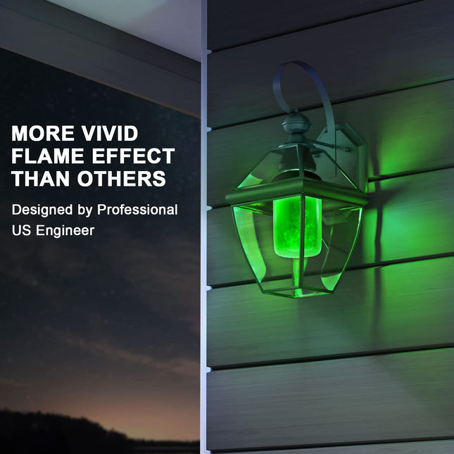 Hompavo 【d】 LED Flame Light Bulbs, Green Flickering Light Bulbs with Upside Down Effect, E26 Flame Bulb for Home Halloween St. Patrick's Day Christmas Decorations Indoor & Outdoor, 2 Pack