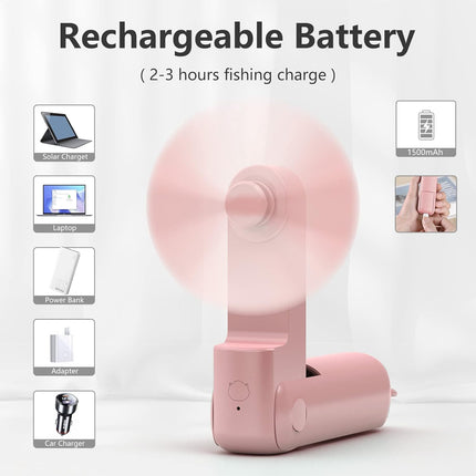 Handheld Mini Fan, Portable Foldable Fan With Usb Rechargeable, Small Pocket Fan, Battery Operated 1214 Hours For Women Men Commu