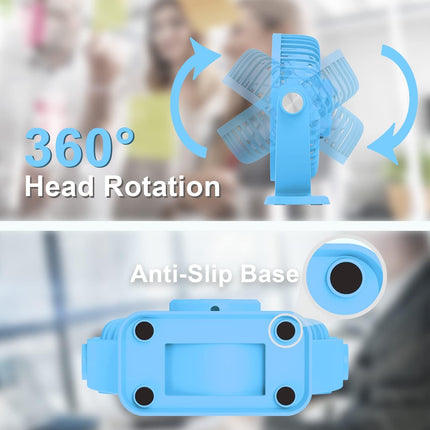 Tripole Usb Powered Desk Fan Small Personal Fan 3 Speeds Strong Airflow Mini Fan 360°Rotation Portable Fan 5.1 Inch Table Fan