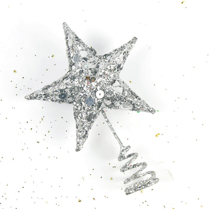 Silver Christmas Tree Topper Star - Glitter Tree - Top Star Ornament Indoor Party Home Decoration