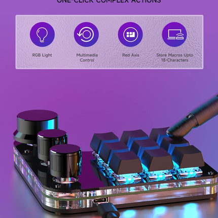 USB Mini Macro Mechanical Gaming Keyboard, Programming KeyPad with 3 Knobs, RGB LED KeyPad Macro Support One-Handed,OSU,One-Click Start DIY Hotkeys (9Key Wired)