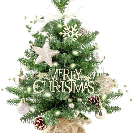 Mini 1.5ft Table top Christmas Tree, Pre-lit Artificial Mini Christmas Tree with LED Lights, Christmas Decorations for Tabletop,Home, Office, Indoor and Outdoor Holiday Decoration