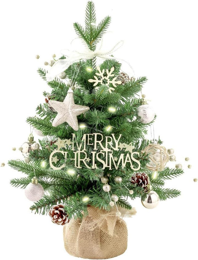 Mini 1.5ft Table top Christmas Tree, Pre-lit Artificial Mini Christmas Tree with LED Lights, Christmas Decorations for Tabletop,Home, Office, Indoor and Outdoor Holiday Decoration