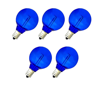 5 Pack G40 Blue LED Replacement Christmas Light Bulbs,E12 Candelabra Base, Shatterproof Plastic, for Christmas Outdoor String Lights (5 PCS)