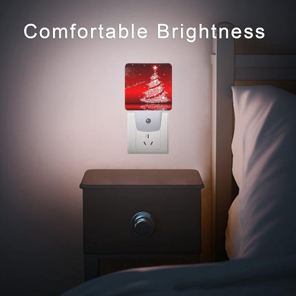 2 Pack Christmas Tree Night Light, Xmas Red Nightlighs Plug-in Dusk to Dawn Smart Sensor Led Nightlight for Bedroom Bathroom Kitchen Hallway Stairs Energy Efficient Decor Desk Lamp