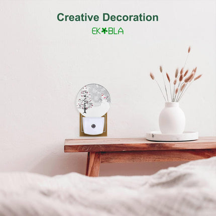 EKOBLA Snowman Night Light Winter Snowflakes Cardinals Birds on Snowy Christmas Tree Night Lights Plug into Wall Dusk to Dawn LED Lamp for Men Women Boys Girls Holiday s