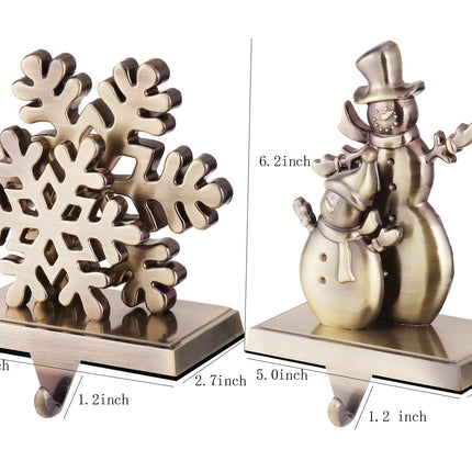 Elk Tree Snowflake Snowman Stocking Holder for Mantle Set of 4,Stocking Holders for Firepiece ,Christmas Stocking Hanger for Fireplace Topper, Decorative Hooks for Stockings (Bronze )