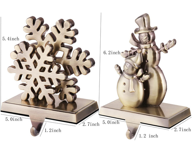 Elk Tree Snowflake Snowman Stocking Holder for Mantle Set of 4,Stocking Holders for Firepiece ,Christmas Stocking Hanger for Fireplace Topper, Decorative Hooks for Stockings (Bronze )
