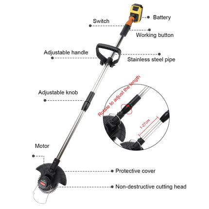 ESWEEY 21V Electric Brush Cutter, Cordless String Trimmer, Brush Mower Cordless with Charger Blade and Battery, No String Weed Wacker, Adjustable Length String Trimmer
