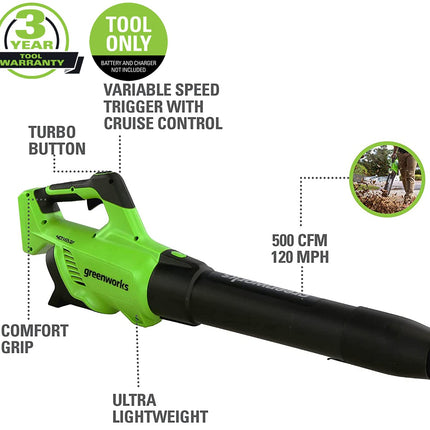 Greenworks BLF349 40V (120 MPH / 500 CFM) Axial Leaf Blower, Tool Only & 0.065" Dual Line Replacement String Trimmer Line Spool, 3 Count (Pack of 1)