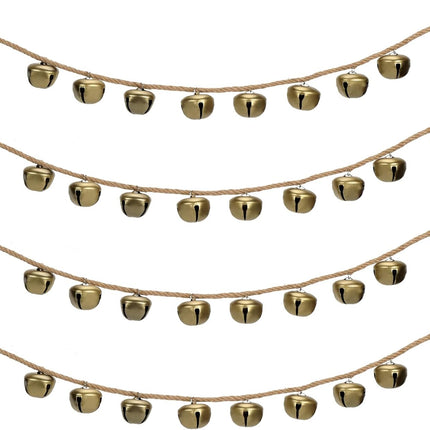 2 Pcs Christmas Jingle Bell Garland Wrought Bell Chime Gold Bell Garland Hanging Bell Antique Bells for Door Wall Bell with Hanging Rope for Christmas Decor
