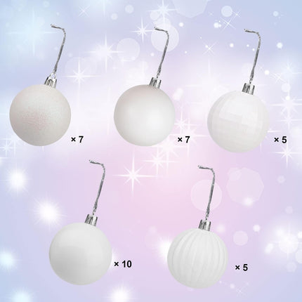 Lulu Home Halloween Hanging Ornaments, 34 Count Pre-Strung Plastic Balls, Shatterproof Barrel Packed Balls for Holiday Halloween Party Wreath Tabletop Tree Decorations, 1.57 Inch, White