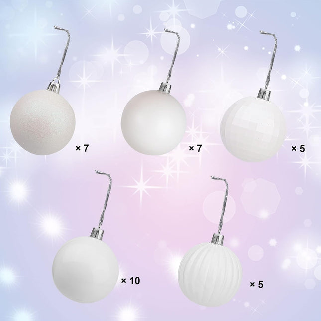 Lulu Home Halloween Hanging Ornaments, 34 Count Pre-Strung Plastic Balls, Shatterproof Barrel Packed Balls for Holiday Halloween Party Wreath Tabletop Tree Decorations, 1.57 Inch, White
