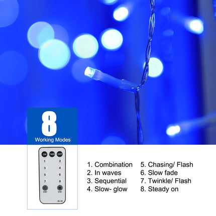 Blue Christmas Lights, 66Ft 736 LED Blue Icicle Lights Outdoor with 138 Drops, 8 Modes Remote and Timer Halloween Icicle Lights, Hanukkah Blue Lights