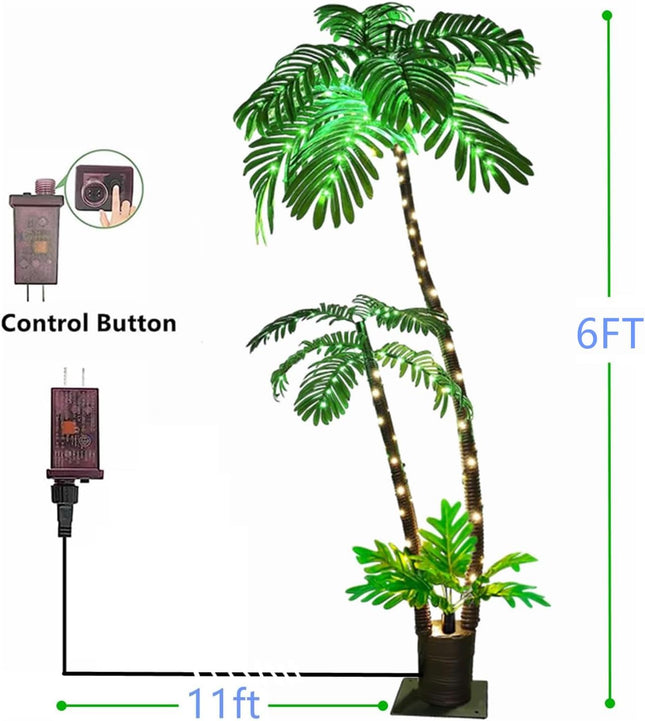 Lighted Artificial Palm Tree for Outside Patio,6 FT Lighted Christmas Palm Tree Decorations Decor,Fake Palm Trees Pool Decorations Outdoor for Tiki Bar Tropical Party Housewarming