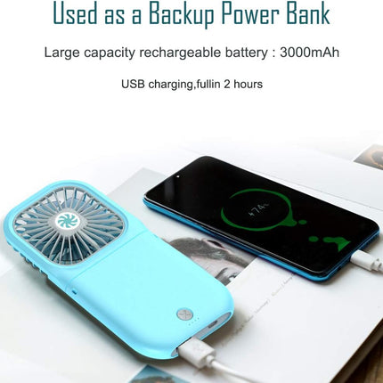 Mini Portable And Foldable Usb Rechargeable Fan With Power Bank, Handheld/Hanging Neck/Desk MultiPurpose Natural Wind Electric