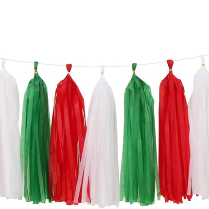 Red-Green White Christmas Party-Decorations Tassel-Garland -15pcs Mexico Italy Tassels Banner Streamers,Mexican Italian Birthday Wedding Baby Shower Decor Panduola