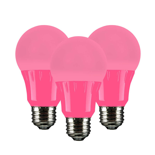 Sunlite LED A19 Colored Light Bulb, 3 Watts (25w Equivalent), E26 Medium Base, Non-Dimmable, UL Listed, Party Decoration, Holiday Lighting, 3 Count, Pink