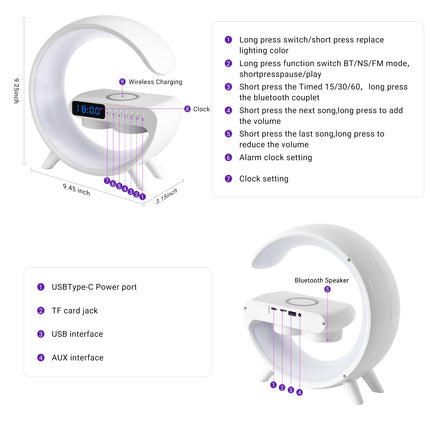 Smart LED Table Lamp,15W Wireless Charging Speaker Alarm Clock for Bedside Lamp,Night Light and Bluetooth Speaker Atmosphere Lamp for Bedroom, Home Decor Ambient Lighting for Christmas s