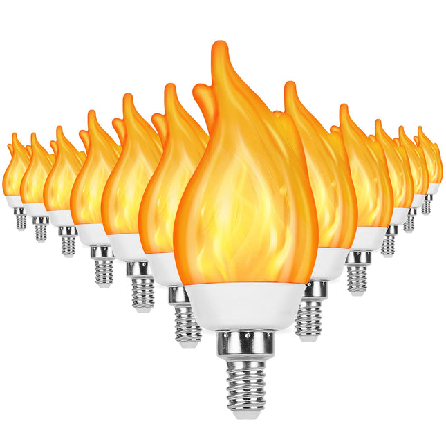 E12 Flame Bulbs 12 Pack, 3 Mode LED Candelabra 2.0 Watt Warm White Chandelier 1800k Candle Light Bulbs, Flame Tip for Christmas Party Decorations