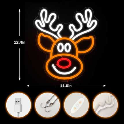 Christmas Elk Neon Sign for Wall Decor Dimmable Christmas Neon Sign Light Deer Led Neon Night Light Up Animal Neon Sign for Bedroom Children Kids Living Room Winter Home Party