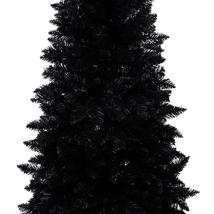 7ft Artificial Pencil Slim Black Christmas Tree Unlit-Tall Skinny Hinged Full Real Tall Halloween Xmas Tree with 950 Branch Tips-Foldable Metal Stand-Easy Setup-Holiday Outdoor Indoor Décor
