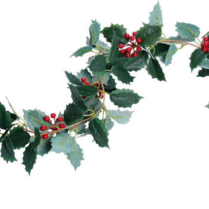 jiebor Christmas Garland Red Berry Green Leaf Garland Artificial Holly Leaves Garland for Christmas Tree Mantle Fireplace Winter Holiday Home Outdoor Indoor Front Door Window Wall Decorations 5.7Ft