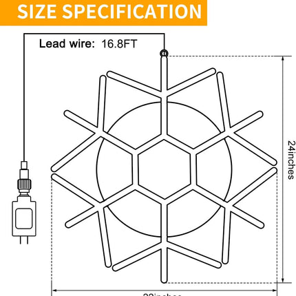 DBFAIRY 24-inch LED Christmas Snowflake Window Lights, Large Outdoor Hanging Silhouette Xmas Decor with 16.8ft Plug-Powered Cable
