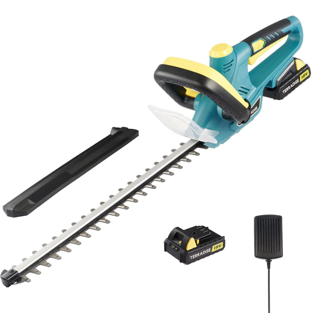 TERRADISE Cordless Hedge Trimmer with 2000mAh Battery Pack and Charger, Gardening Tool for Brush and Hedge Trimming, Electric Bush Cutter with 20" Dual Action Blades for Tree Branches Shrubs More