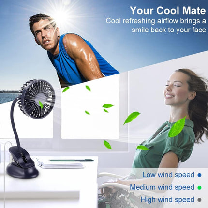 Clip On Small Mini Fan, Portable Usb Battery Operated Rechargeable Quiet Personal Desk/ Baby Stroller Fan 3 Speeds Flexible Neck