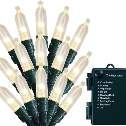 Christmas Lights - Battery Operated String Lights 50 Count Clear LED Mini Lights 8 Modes Mini Light Set with Timer for Xmas Tree Wreath Party Indoor Outdoor Decor, Waterproof, Warm White