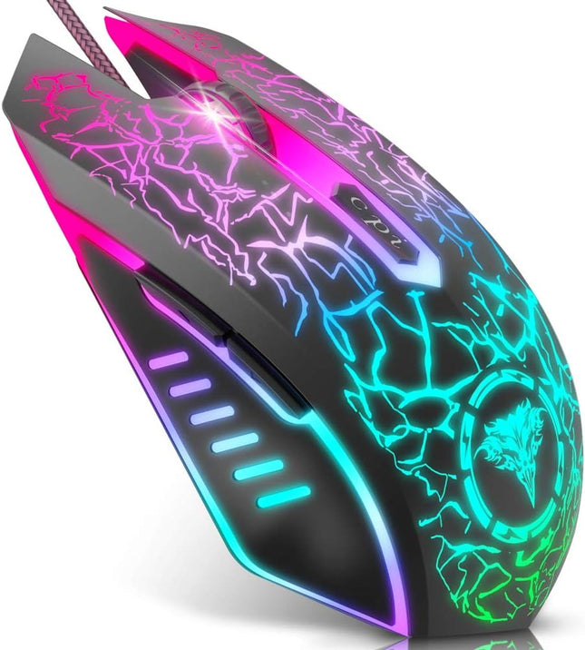 BENGOO Gaming Mouse Wired, Ergonomic Gamer Laptop PC USB Optical Computer Mice with RGB Backlit, 4 Adjustable DPI Up to 3600, 6 Programmable Buttons for Windows 7/8/10/XP Vista Linux -Black