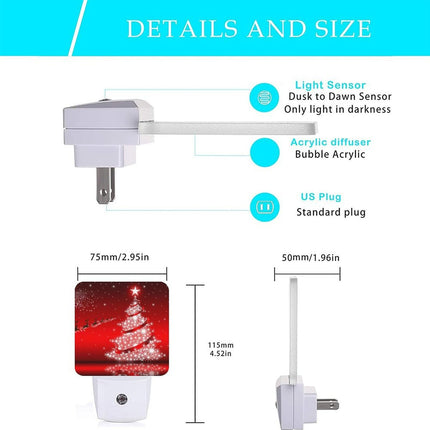 2 Pack Christmas Tree Night Light, Xmas Red Nightlighs Plug-in Dusk to Dawn Smart Sensor Led Nightlight for Bedroom Bathroom Kitchen Hallway Stairs Energy Efficient Decor Desk Lamp
