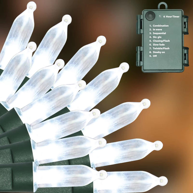 50 LED Outdoor Christmas Lights, 17 FT Battery Operated Mini String Lights with 8 Modes & Timer, Xmas Tree Lights Waterproof for Patio Garden Party Wedding Holiday Decor (White)