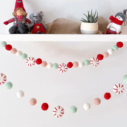 Christmas Garland Felt, Christmas Decor, Peppermint Decor, Peppermint Garland, Winter Decor, Candy Garland, Felt Balls for Christmas Tree, Mantel, Kids Bedroom, Living Room, Nursery
