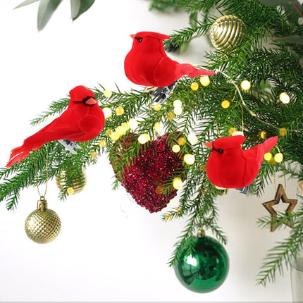 20PCS Christmas Mini Cardinal Clip on Tree Ornaments Bird Decorations, Small Red Artificial Birds Foam Feather Birds for DIY Crafts Christmas Tree Gardening Wreath Decoration(Red)