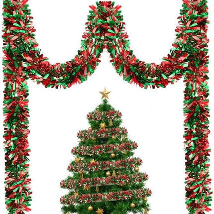 MARFOREVER 3 Pcs Christmas Tinsel Garland Tree Decoration Red Green Metallic Tinsel Twist Garland Hanging Supplies for Christmas Holidays Year Party Indoor Outdoor Home Wall Decor 19.7 Feet