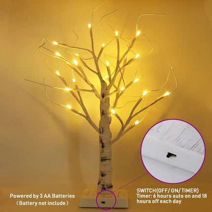 Twinkle Star 2 Pack 24 LED Lighted Birch Tree for Home Decor, Battery Operated Tabletop Mini Artificial Tree for for Christmas Centerpiece Mantel Indoor Wedding Party Fall Decoration 2 FT