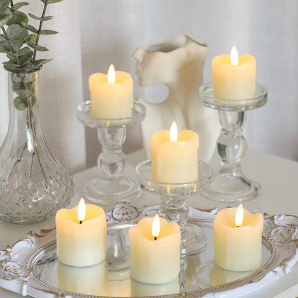 Lezonic Flameless Votive Candles Battery Operated with Remote and Timer, Pack of 6 (D:2" X H:2") LED Ivory White Long Lasting Flickering Wax Candles with Realistic 3D Flame