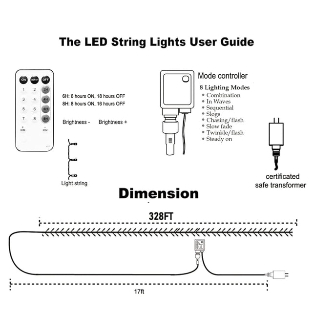 Dazzle Bright Outdoor Christmas String Lights, 1000 LED 328 FT Plug in Fairy Light with Remote Control 8 Modes & Timer, Waterproof Decoration for Home Garden Yard Xmas Wedding, Multi-Colored