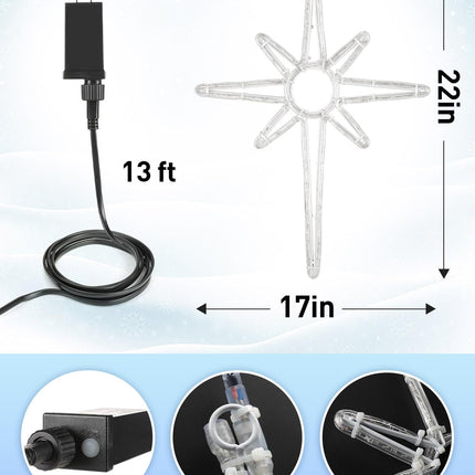 [128 LEDs] 22'' Bethlehem Star Christmas Lights Outdoor, Waterproof Hanging Star Lights with Timer, Plug in Window Light for Christmas Decoration Party Bedroom Wall Indoor