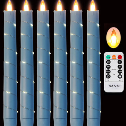 Flameless Cone-Shaped Candle, Patented Starlight String, 11 Key Remote Control, Timer, Battery Powered, Patented Dance Flickering Flames, 6 Packs, Christmas Home Decoration (Sky Blue)