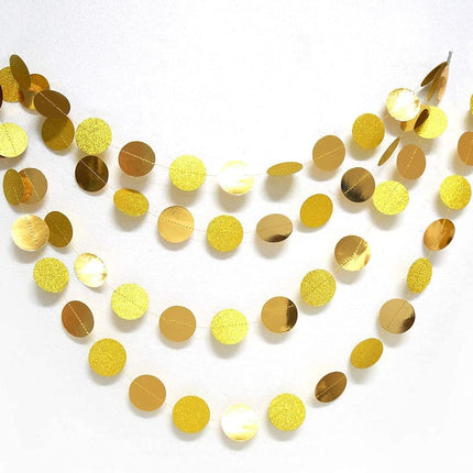 Decor365 Gold Circle dots Garland Golden Party Decorations Glitter Polka Dots Streamers Hanging Backdrop Bunting String Wedding Birthday Baby Shower Graduation Year Christmas Sweet 16 Bday Decor