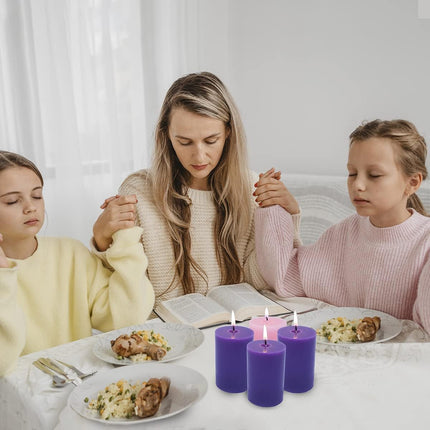 2×3 Inch Advent Pillar Candles, 3 Purple and 1 Pink Seasonal Celebration Candles for Advent Wreath and Christmas Decorations, Long-Lasting Slow-Burning Dripless Candle