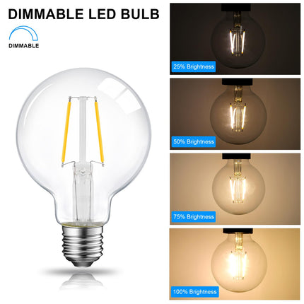 Dimmable LED Edison Light Bulb, G25 (G80) Globe Bulb, 60W Equivalent, 3000K Warm White, Christmas Light, E26 Standard Base, UL Listed, 6-Pack