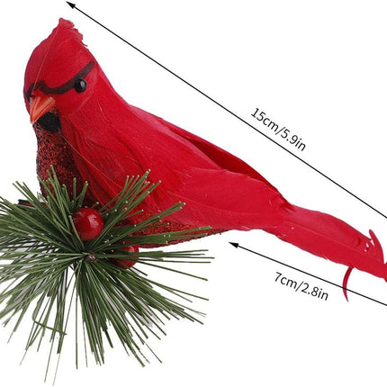 GREENWISH 10Pcs Red Birds Cardinal Clip on Christmas Tree Decoration Red Cardinals Ornaments Artificial Birds with Pine Branches for Christmas Decorations, Winter Theme, Wreaths