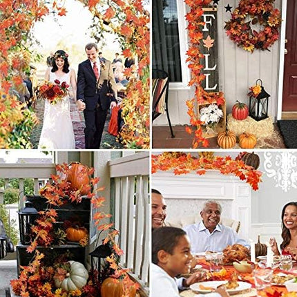 Fall Garland Maple Leaf, Hanging Vine Garland Artificial Autumn Foliage Garland Thanksgiving Decor for Home Wedding Fireplace Party Christmas (Maple/12 Strands)