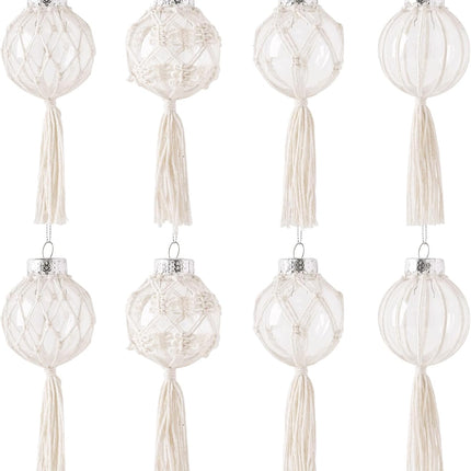 Christmas Decorations Indoor Boho Decor: 8pcs Handmade Weave Rustic Christmas Tree Ornaments, Bohemian Farmhouse Xmas Hanging Tree Balls for Tree Fireplace Garland, Cute Kids Home School Office Decor